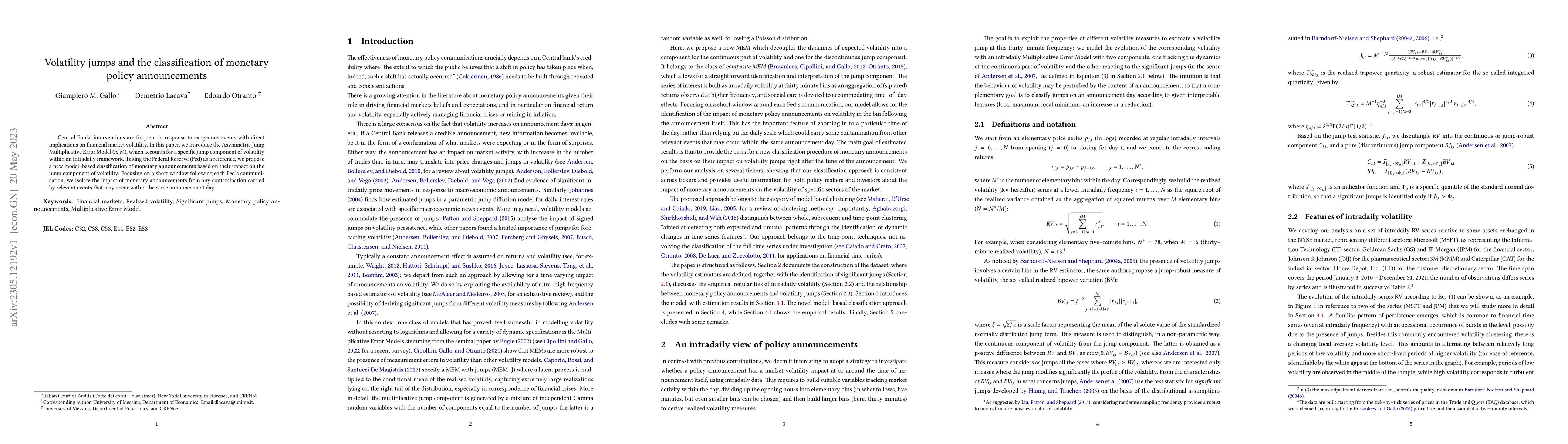 Thumbnail for Volatility jumps and the classification of monetary policy announcements