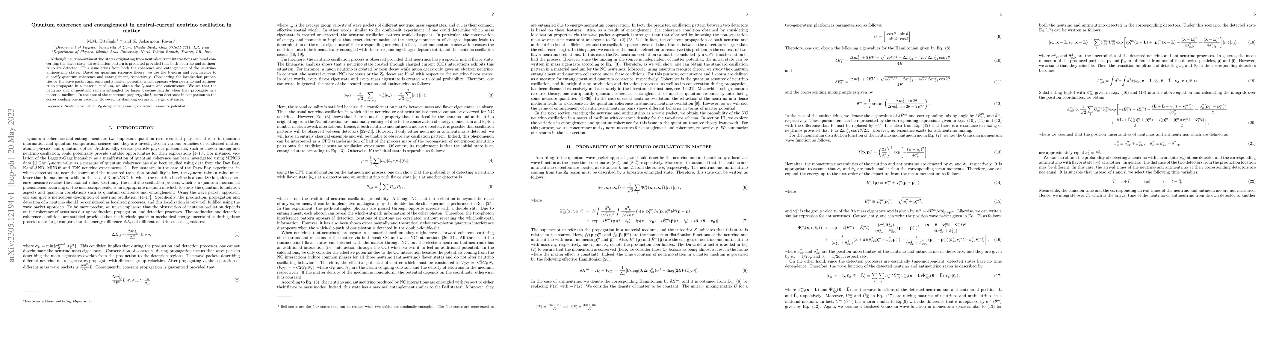 Thumbnail for Quantum coherence and entanglement in neutral-current neutrino
  oscillation in matter