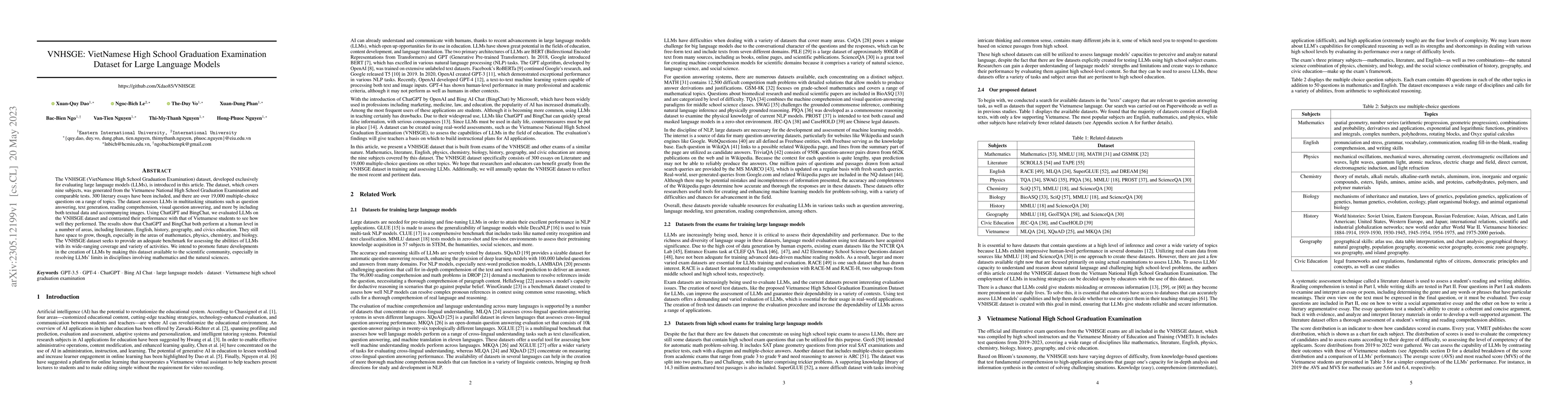 Thumbnail for VNHSGE: VietNamese High School Graduation Examination Dataset for Large
  Language Models
