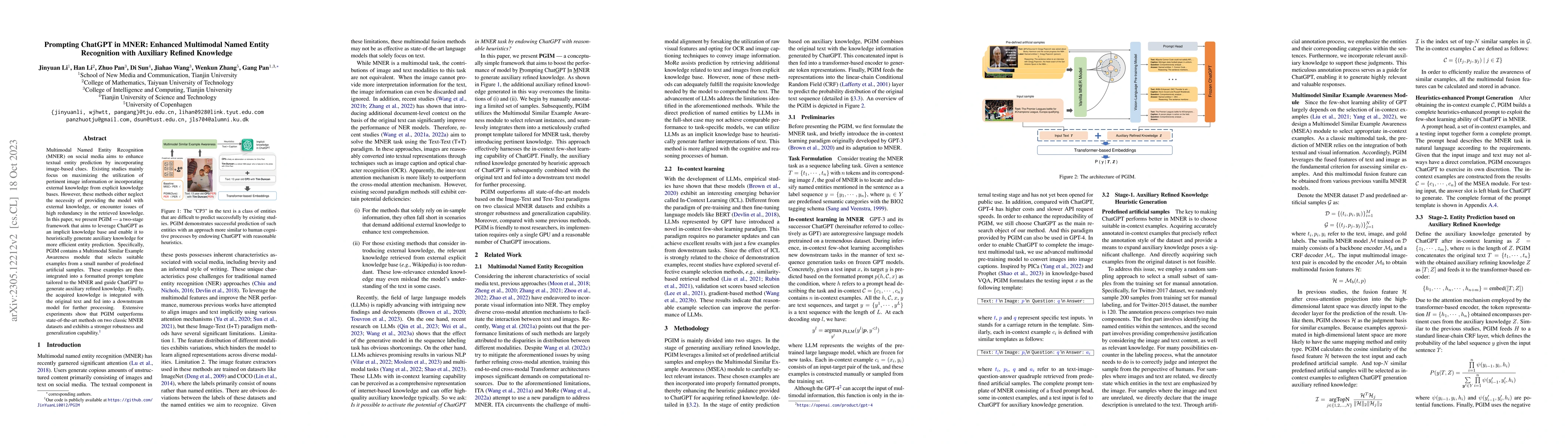 Thumbnail for Prompting ChatGPT in MNER: Enhanced Multimodal Named Entity Recognition
  with Auxiliary Refined Knowledge