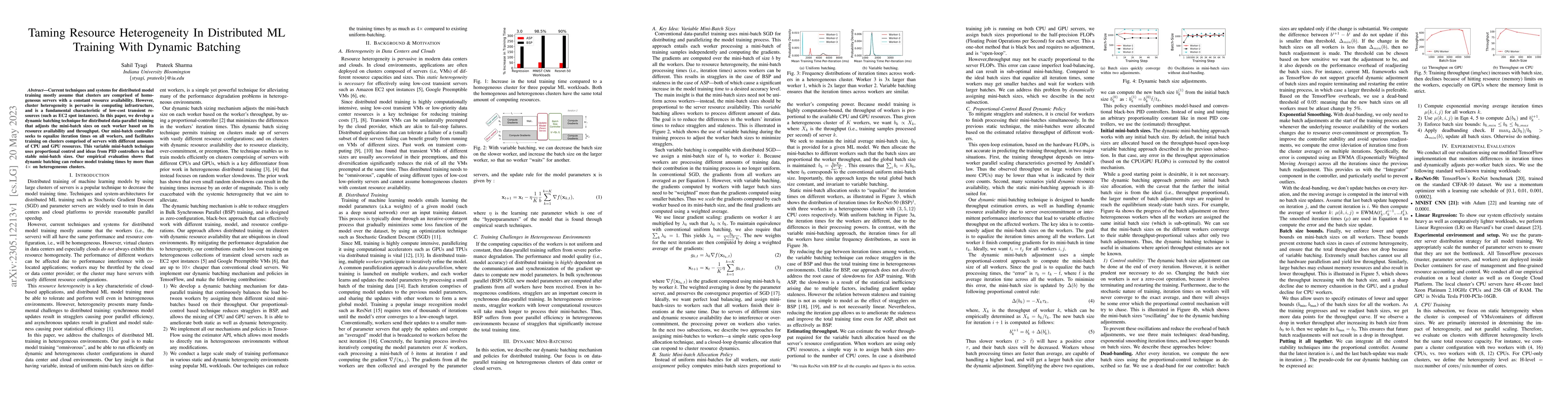 Thumbnail for Taming Resource Heterogeneity In Distributed ML Training With Dynamic
  Batching