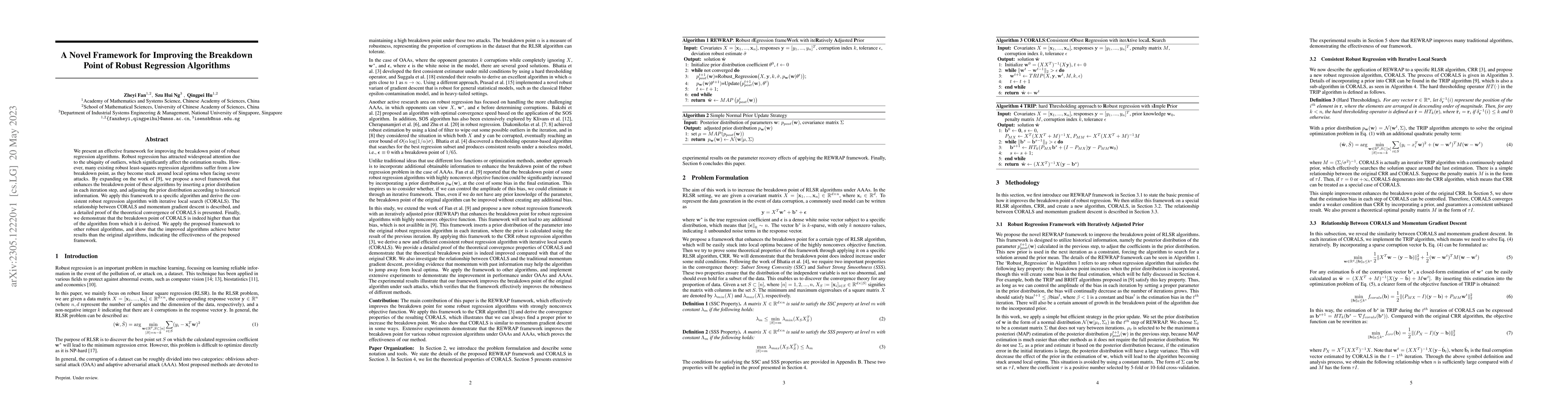 Thumbnail for A Novel Framework for Improving the Breakdown Point of Robust Regression
  Algorithms