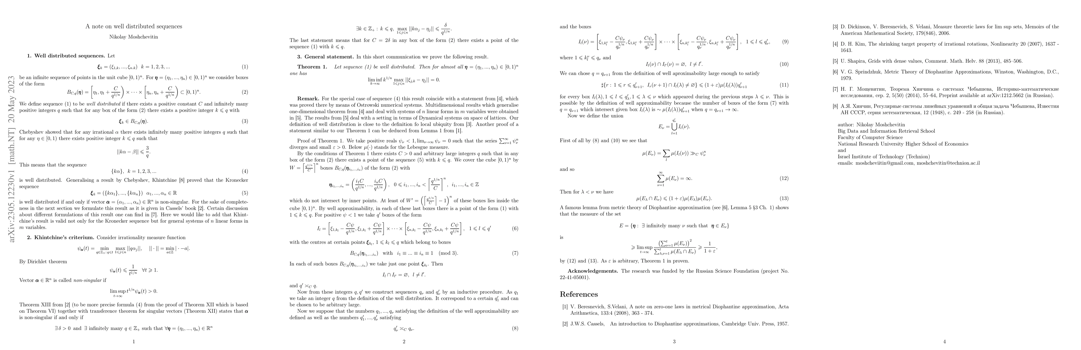 Thumbnail for A note on well distributed sequences