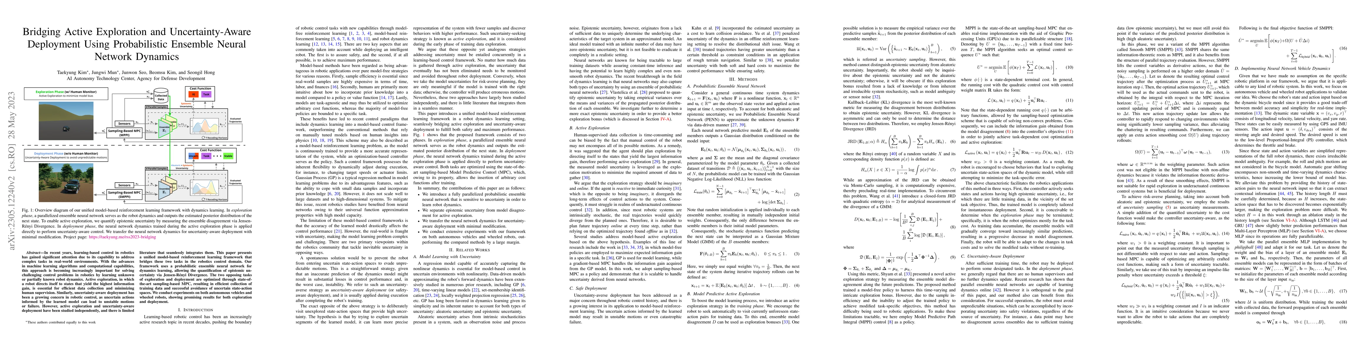 Thumbnail for Bridging Active Exploration and Uncertainty-Aware Deployment Using
  Probabilistic Ensemble Neural Network Dynamics