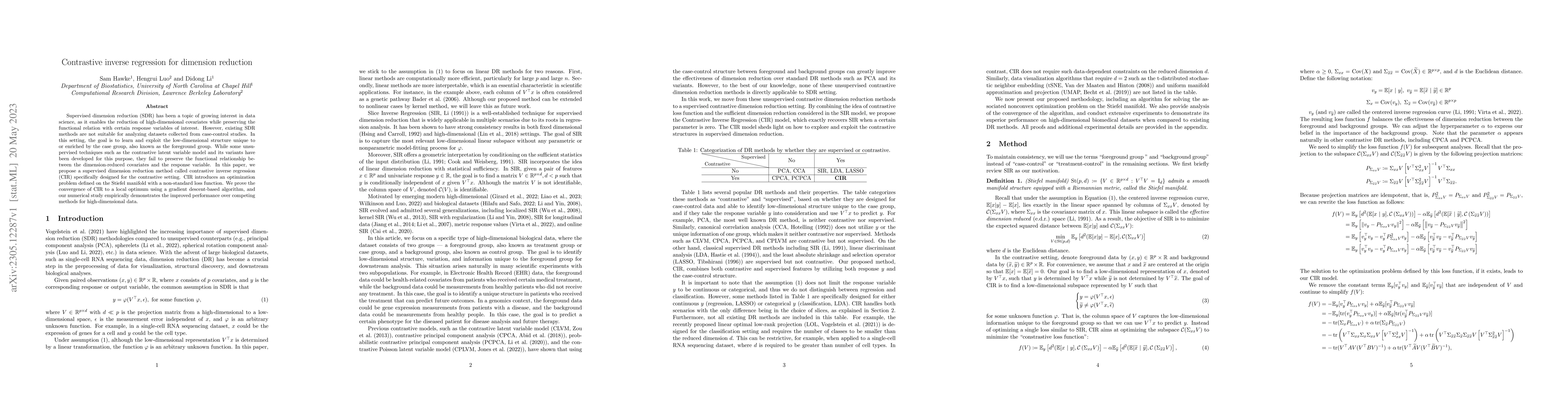 Thumbnail for Contrastive inverse regression for dimension reduction