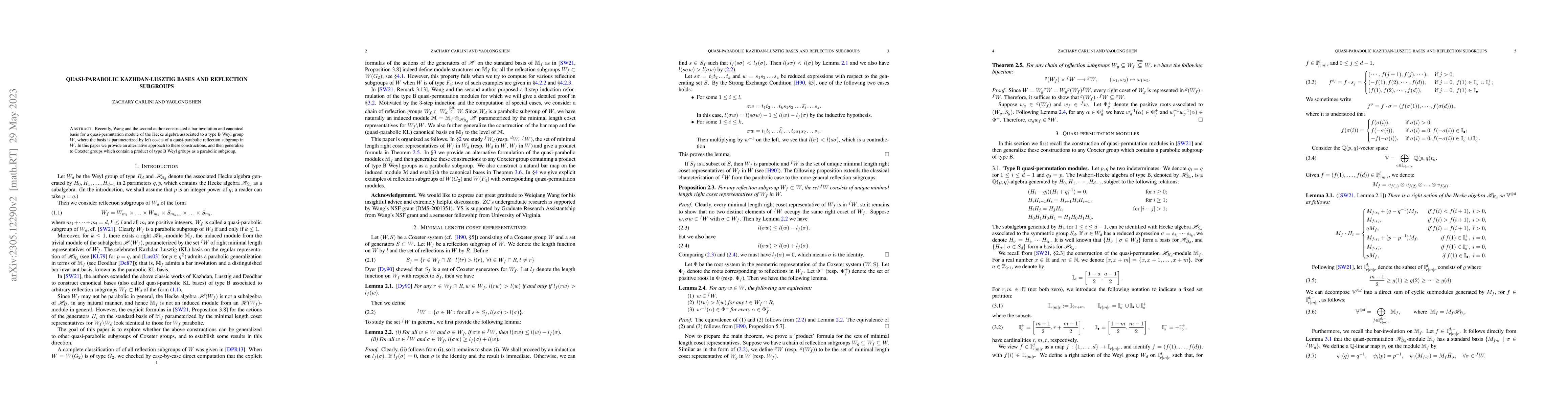 Thumbnail for Quasi-parabolic Kazhdan-Lusztig bases and reflection subgroups