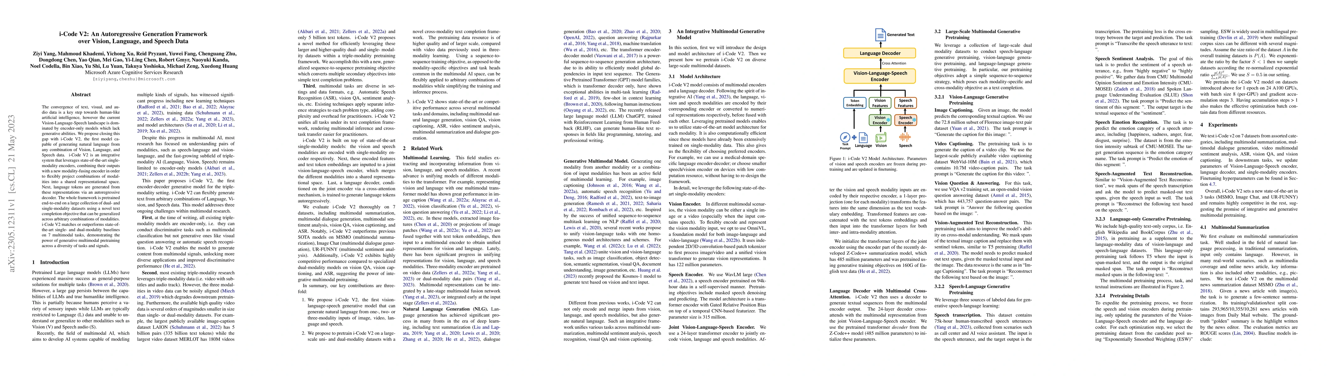 Thumbnail for i-Code V2: An Autoregressive Generation Framework over Vision, Language,
  and Speech Data