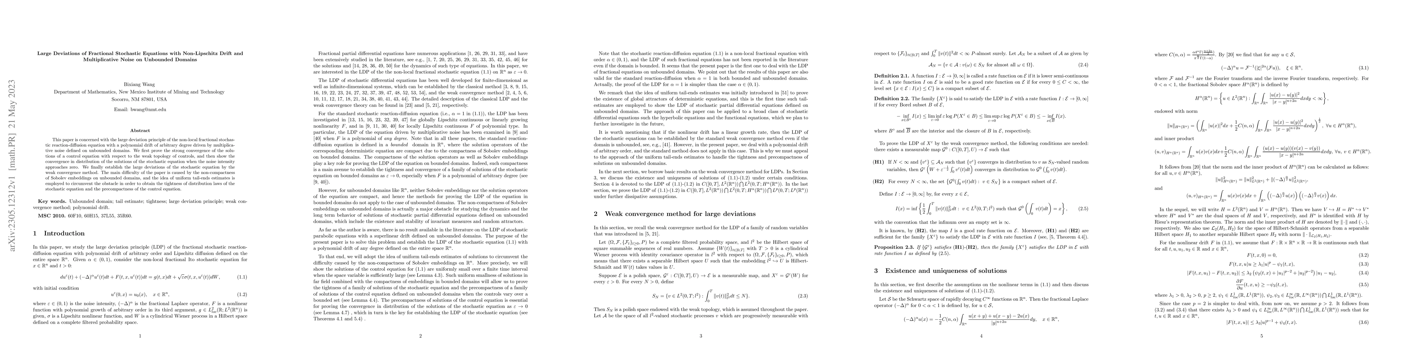 Thumbnail for Large Deviations of Fractional Stochastic Equations with Non-Lipschitz
  Drift and Multiplicative Noise on Unbounded Domains