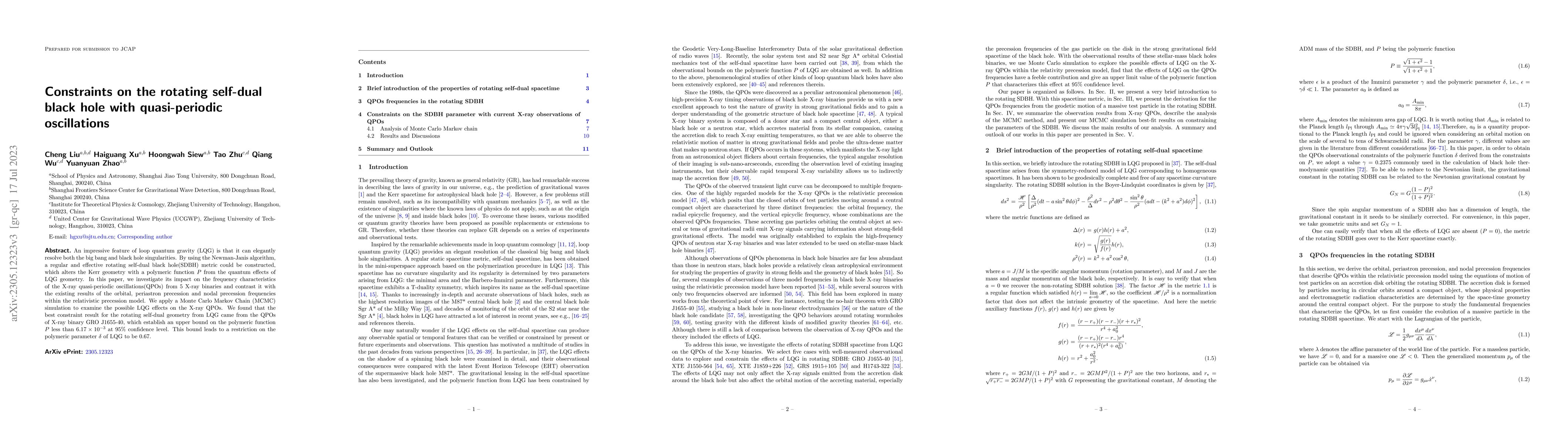 Thumbnail for Constraints on the rotating self-dual black hole with quasi-periodic
  oscillations