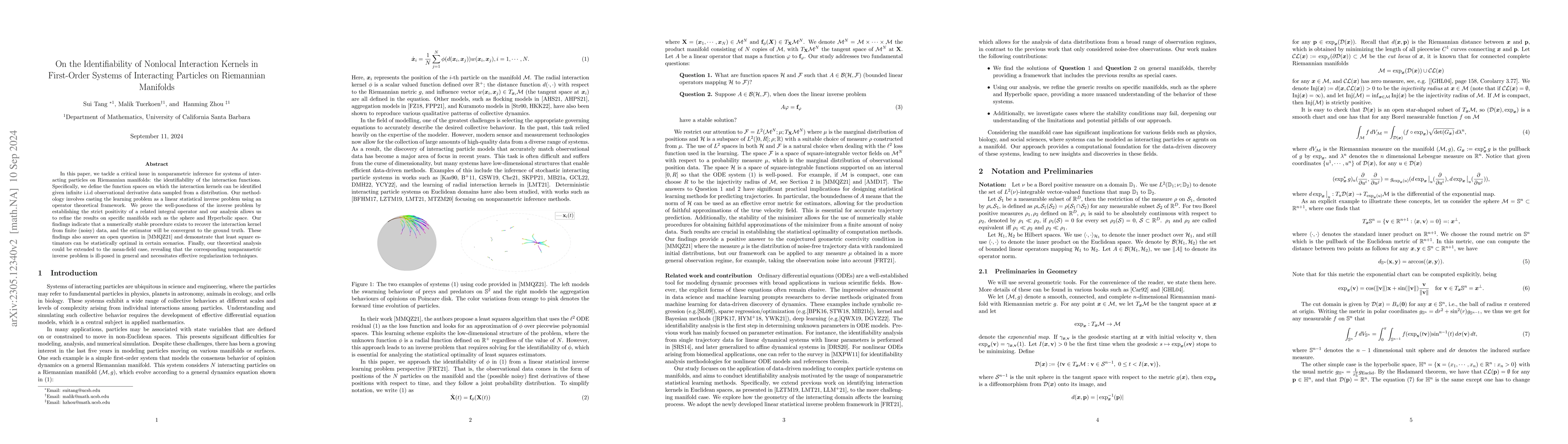 Thumbnail for On the Identifiablility of Nonlocal Interaction Kernels in First-Order
  Systems of Interacting Particles on Riemannian Manifolds