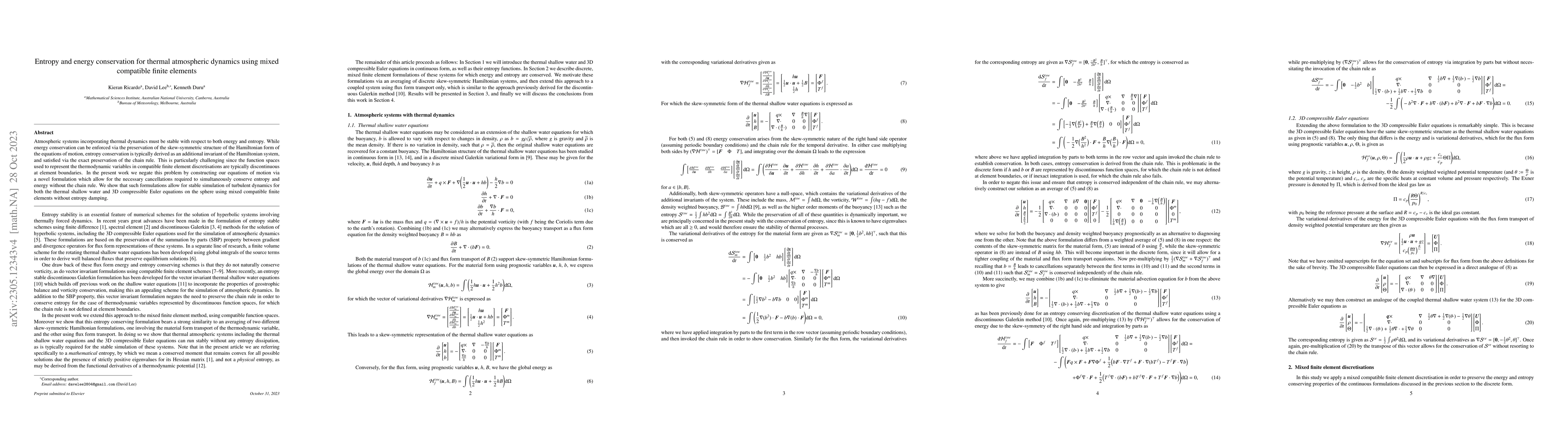 Thumbnail for Entropy and energy conservation for thermal atmospheric dynamics using
  mixed compatible finite elements