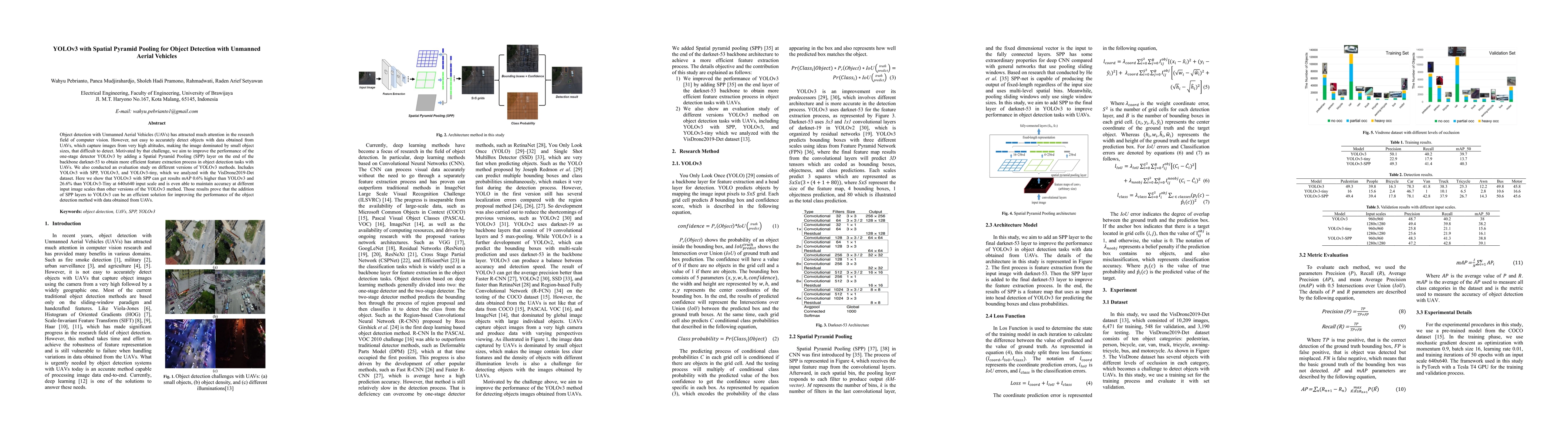 Thumbnail for YOLOv3 with Spatial Pyramid Pooling for Object Detection with Unmanned
  Aerial Vehicles
