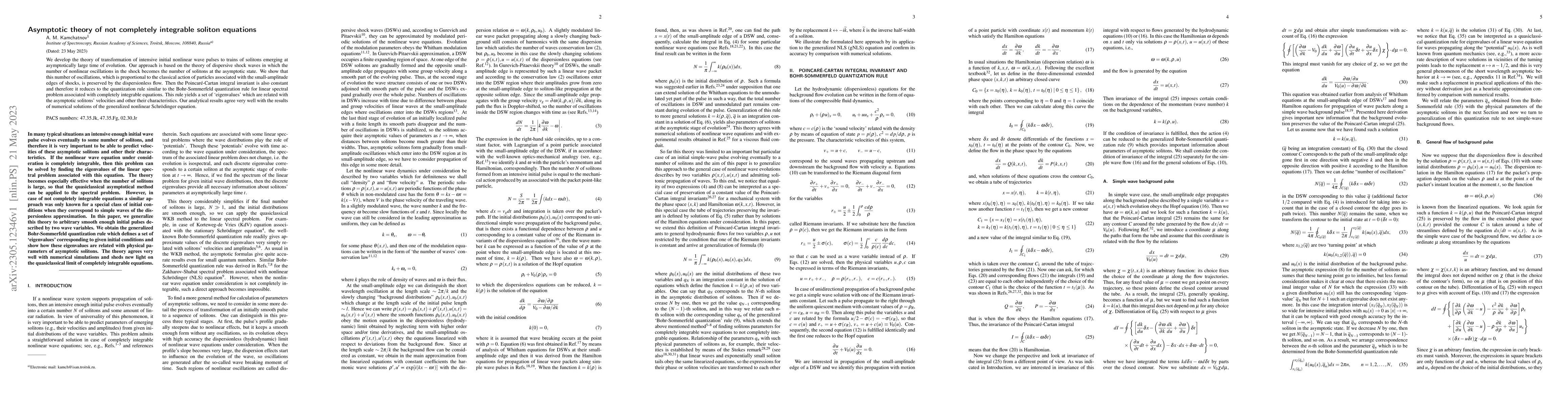 Thumbnail for Asymptotic theory of not completely integrable soliton equations