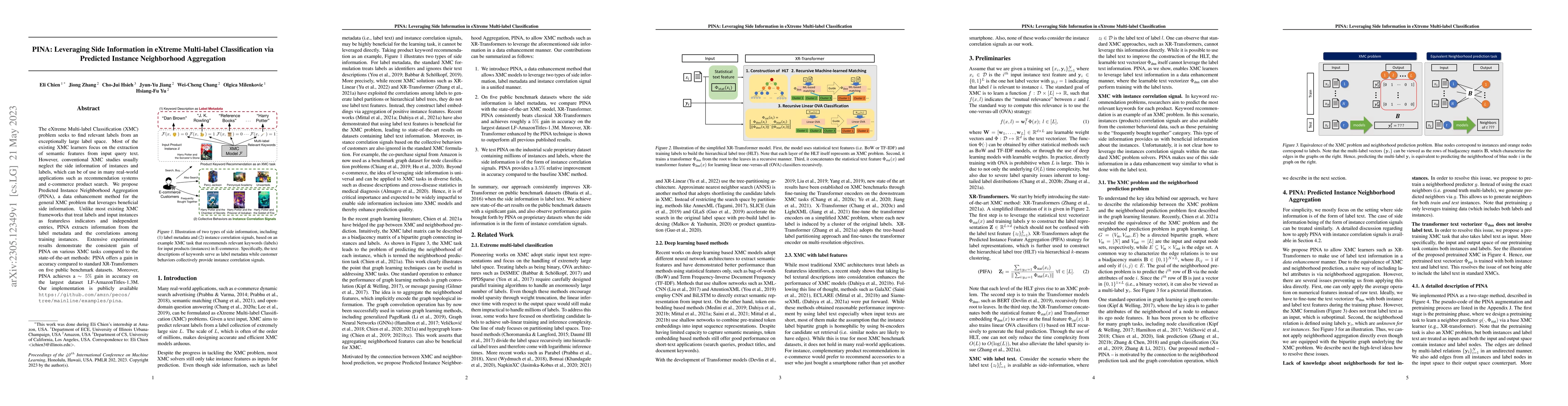 Thumbnail for PINA: Leveraging Side Information in eXtreme Multi-label Classification
  via Predicted Instance Neighborhood Aggregation