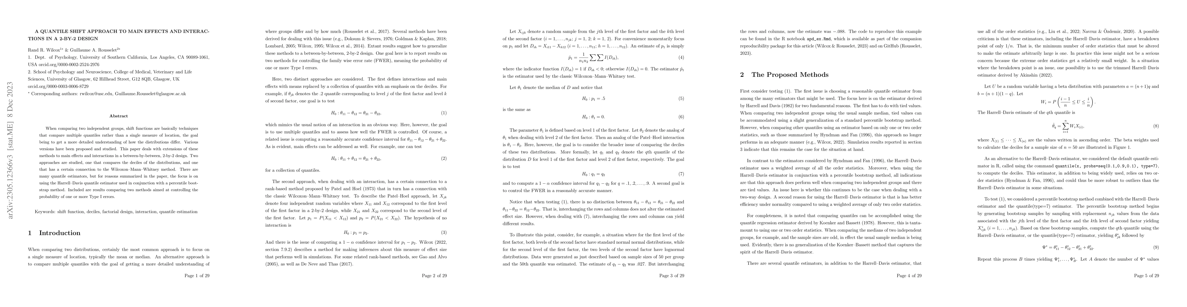 Thumbnail for A Quantile Shift Approach To Main Effects And Interactions In A 2-By-2
  Design