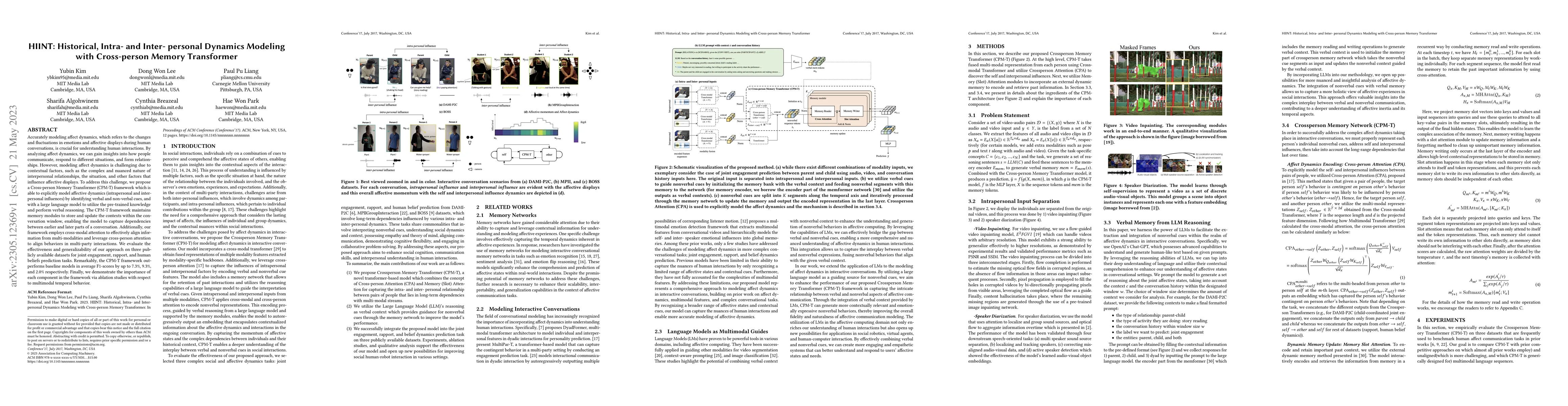 Thumbnail for HIINT: Historical, Intra- and Inter- personal Dynamics Modeling with
  Cross-person Memory Transformer