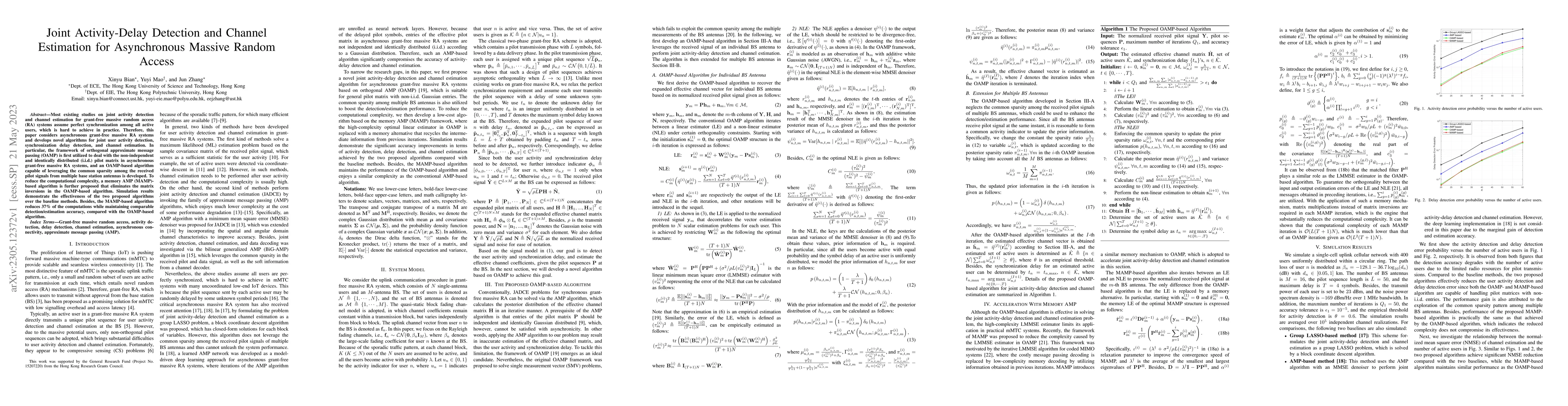 Thumbnail for Joint Activity-Delay Detection and Channel Estimation for Asynchronous
  Massive Random Access