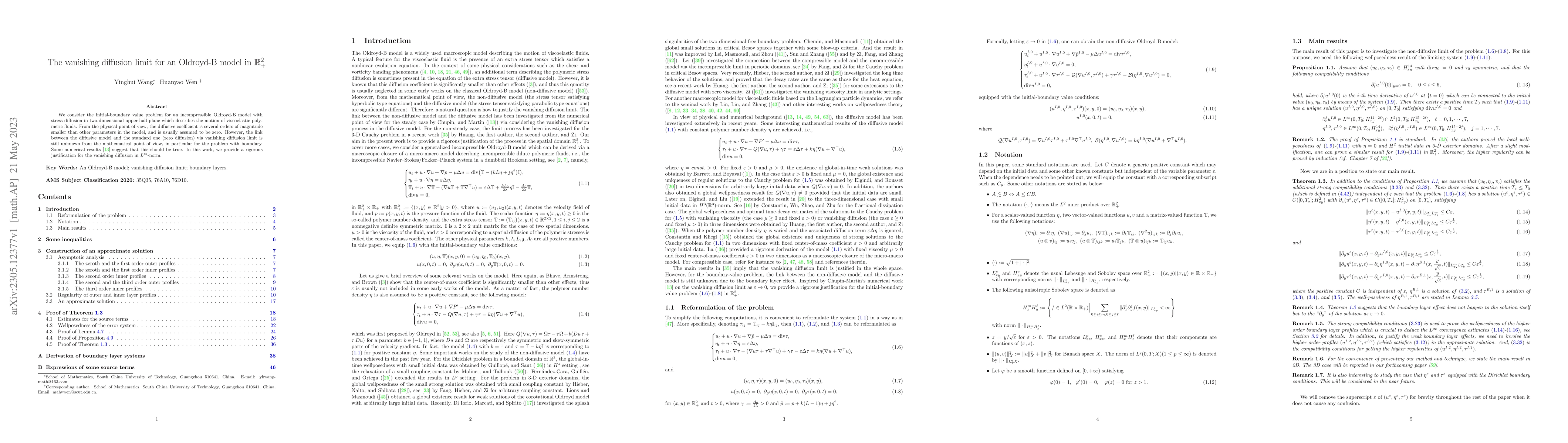 Thumbnail for The vanishing diffusion limit for an Oldroyd-B model in $\mathbb{R}^2_+$