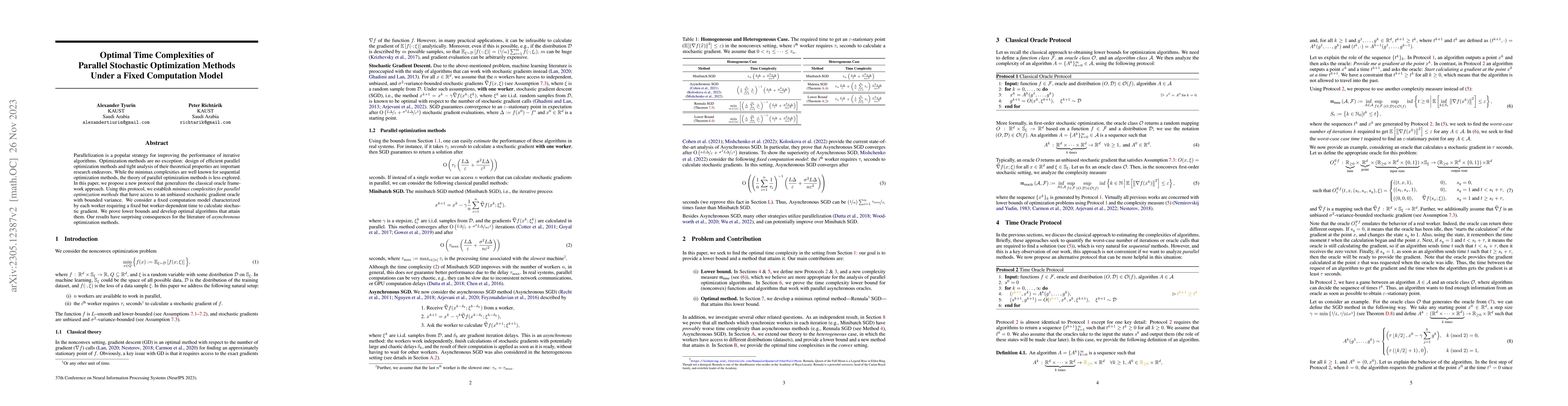 Thumbnail for Optimal Time Complexities of Parallel Stochastic Optimization Methods
  Under a Fixed Computation Model