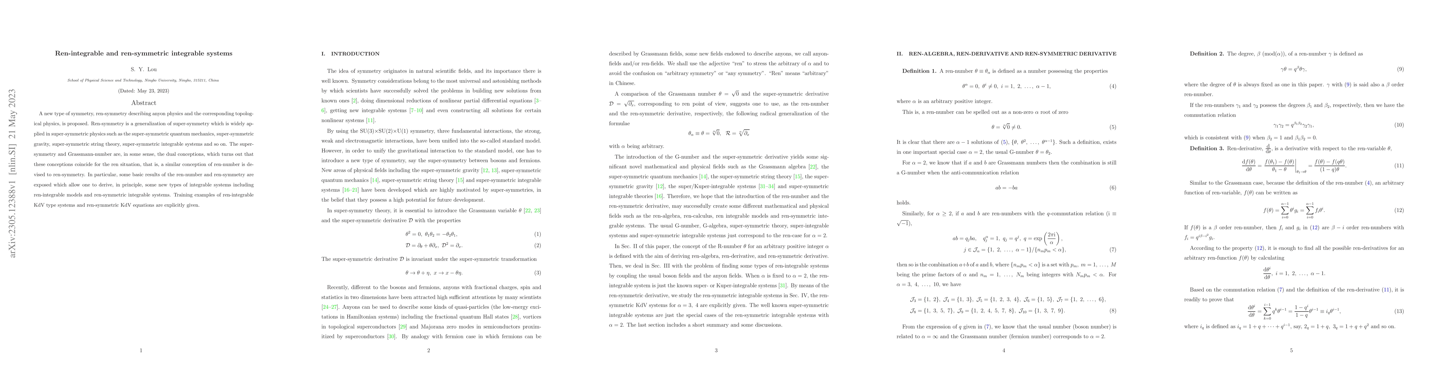 Thumbnail for Ren-integrable and ren-symmetric integrable systems
