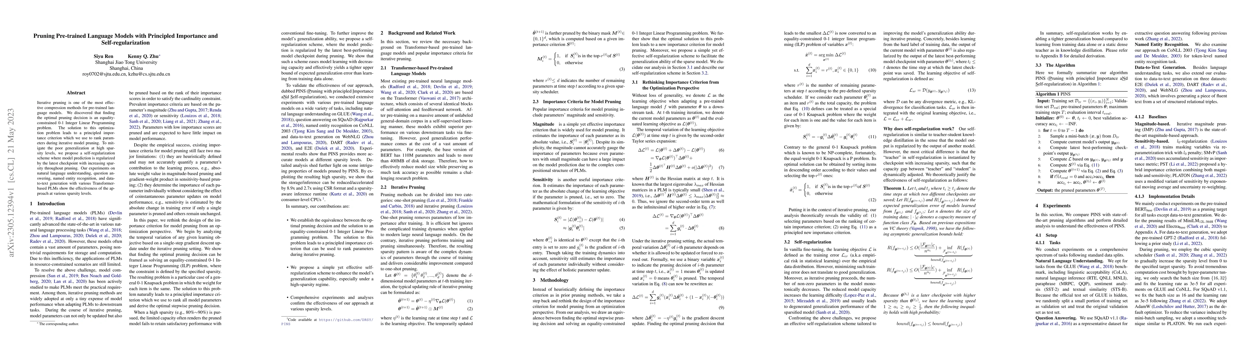 Thumbnail for Pruning Pre-trained Language Models with Principled Importance and
  Self-regularization