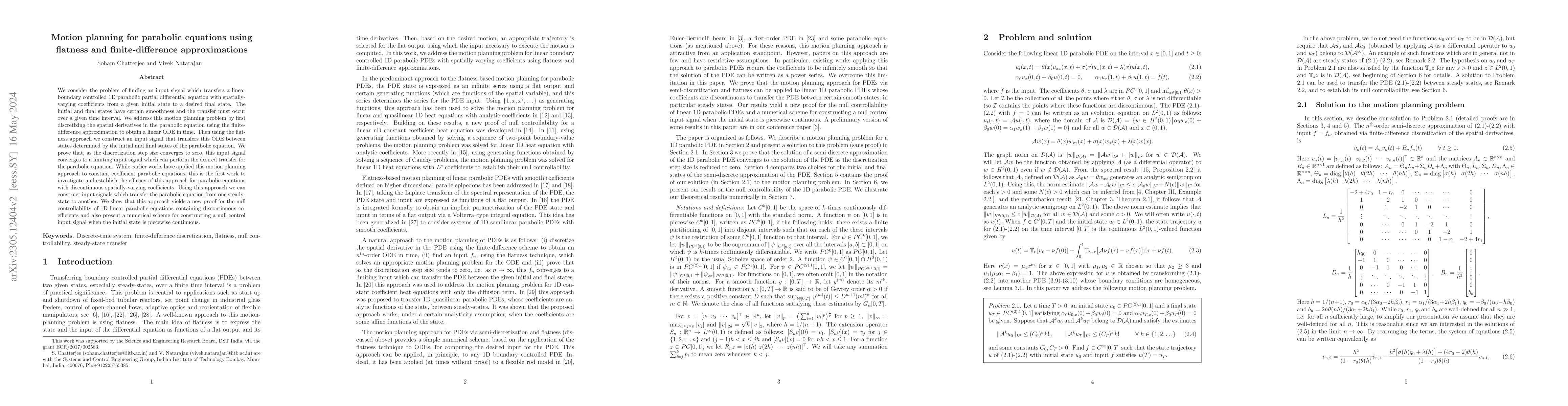 Thumbnail for Motion planning for parabolic equations using flatness and
  finite-difference approximations