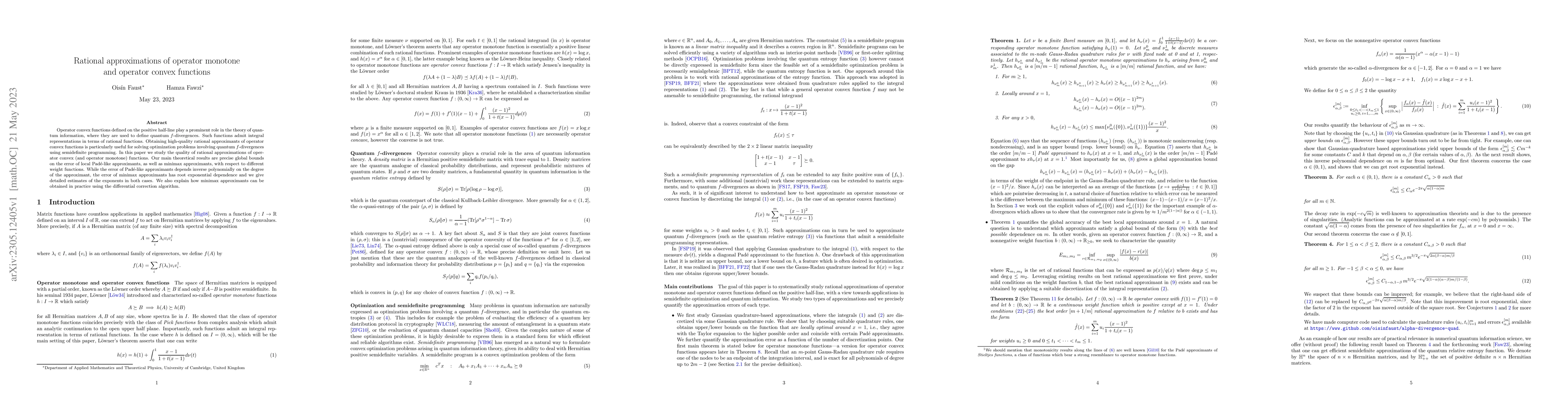 Thumbnail for Rational approximations of operator monotone and operator convex
  functions