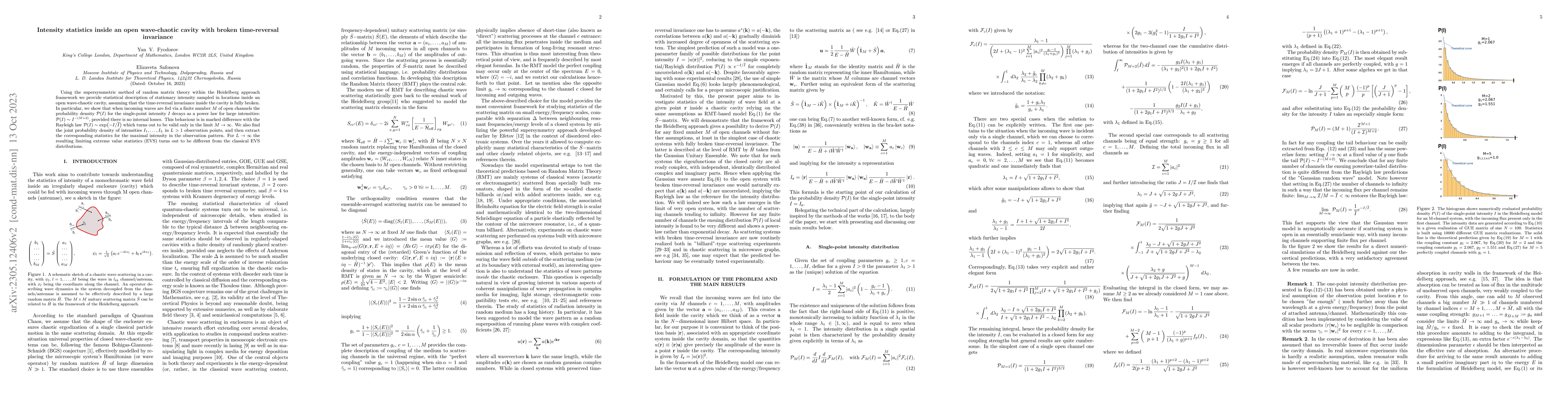 Thumbnail for Intensity statistics inside an open wave-chaotic cavity with broken
  time-reversal invariance