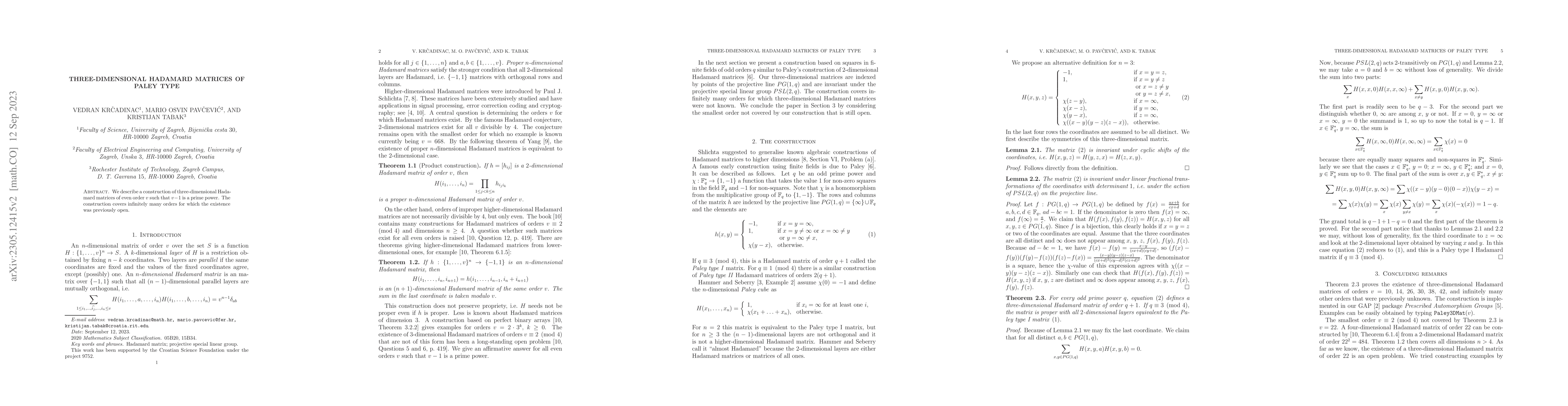 Thumbnail for Three-dimensional Hadamard matrices of Paley type