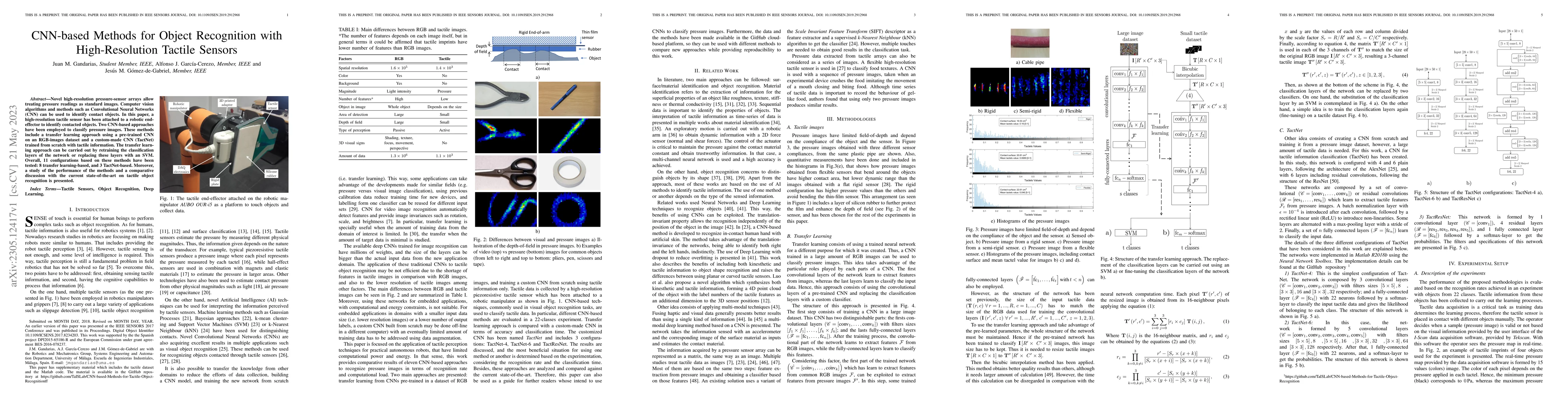 Thumbnail for CNN-based Methods for Object Recognition with High-Resolution Tactile
  Sensors