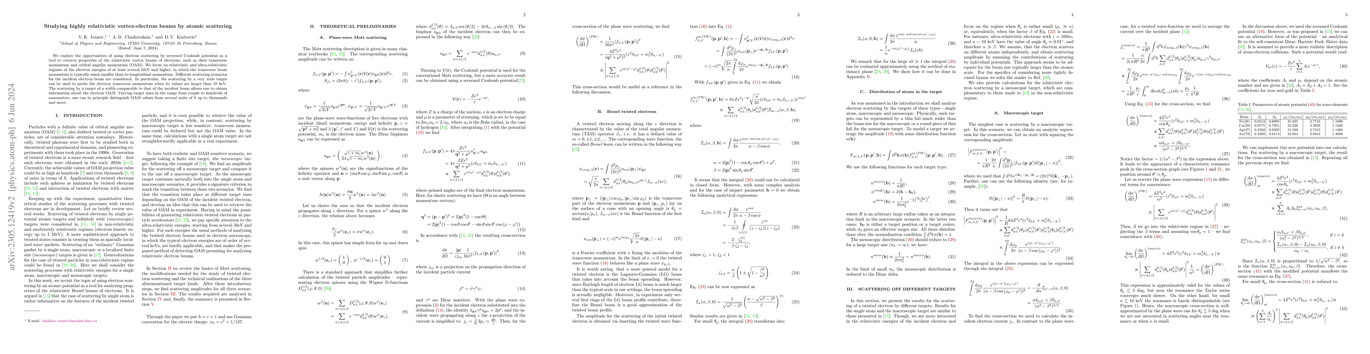 Thumbnail for Studying highly relativistic vortex-electron beams by atomic scattering