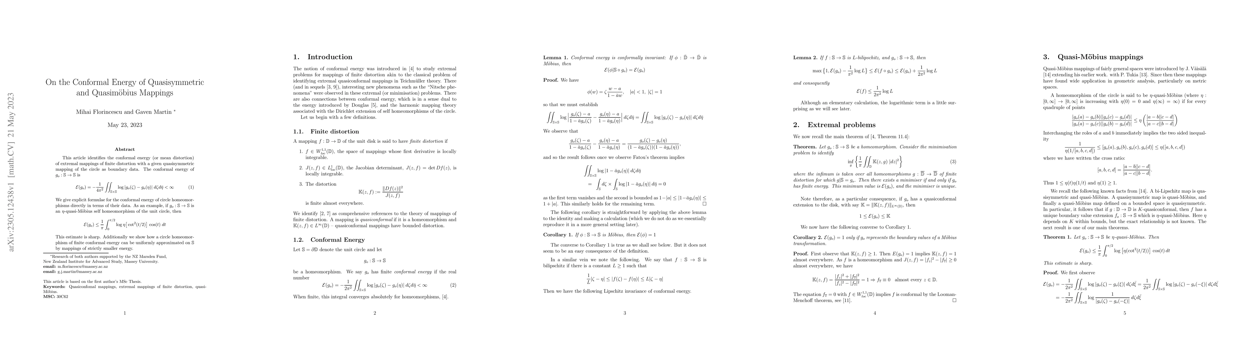 Thumbnail for On the Conformal Energy of Quasisymmetric and Quasim\"obius Mappings