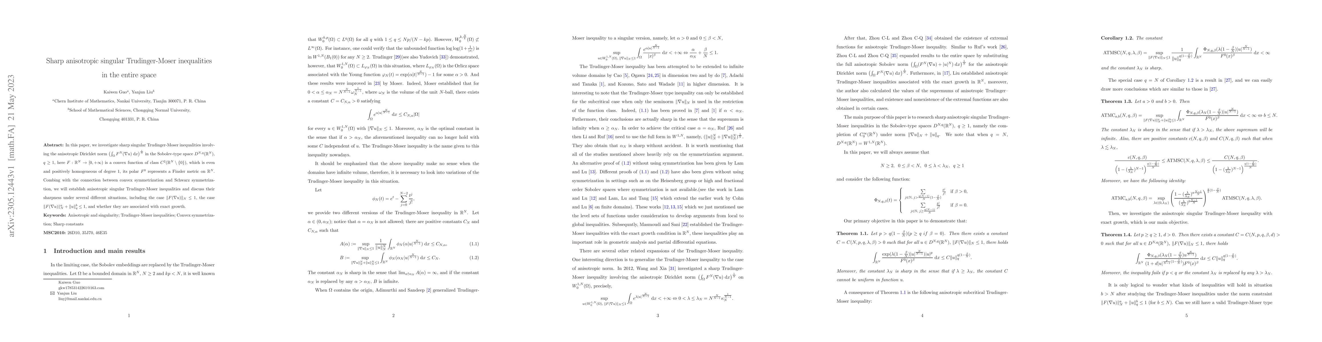 Thumbnail for Sharp anisotropic singular Trudinger-Moser inequalities in the entire
  space