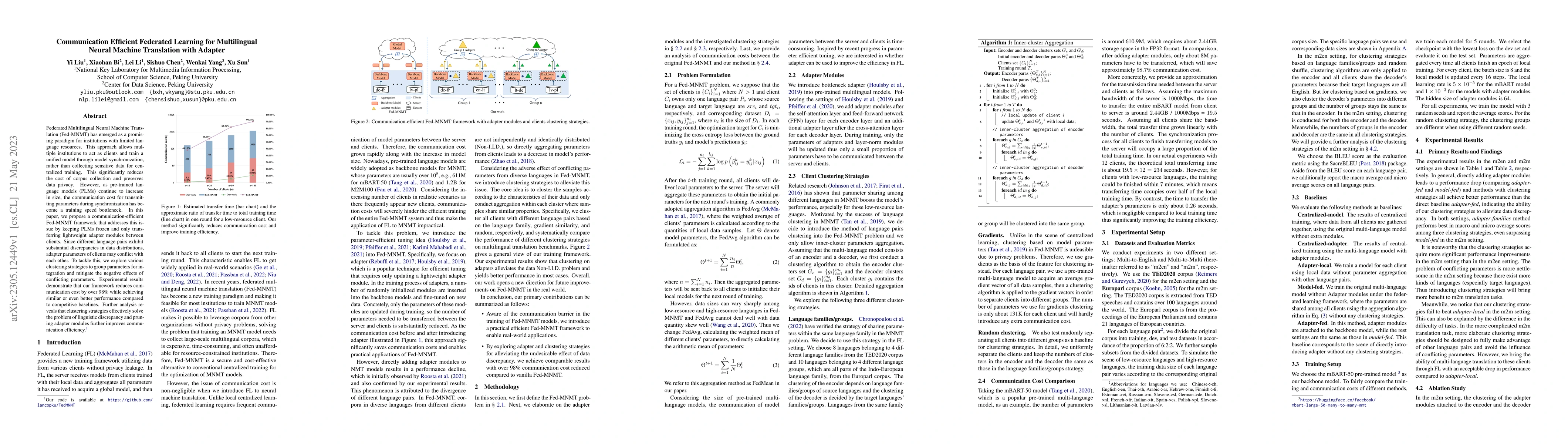 Thumbnail for Communication Efficient Federated Learning for Multilingual Neural
  Machine Translation with Adapter