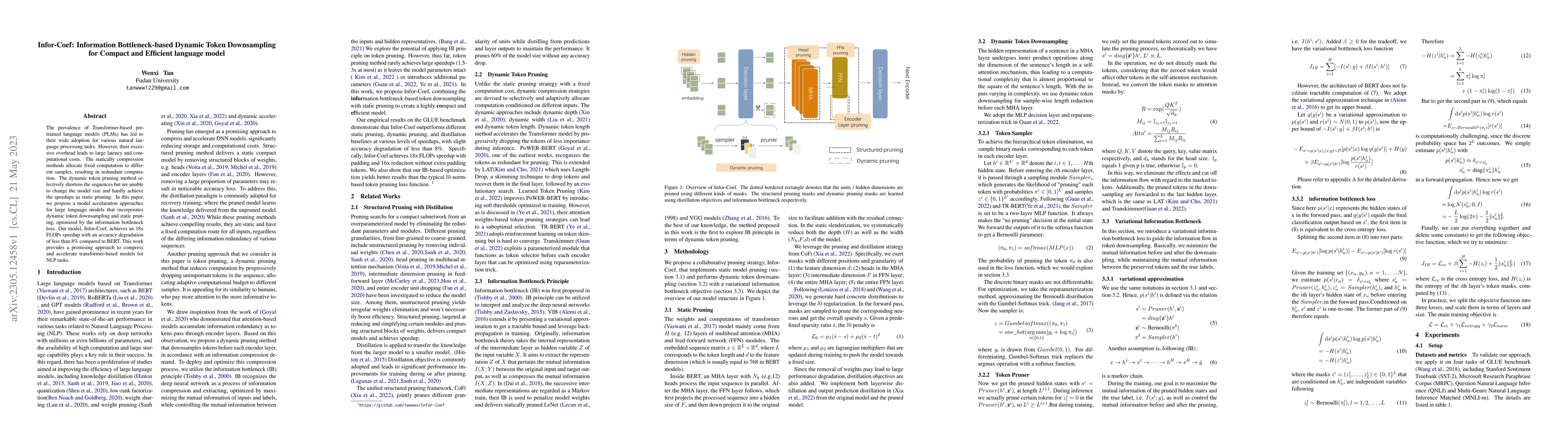 Thumbnail for Infor-Coef: Information Bottleneck-based Dynamic Token Downsampling for
  Compact and Efficient language model