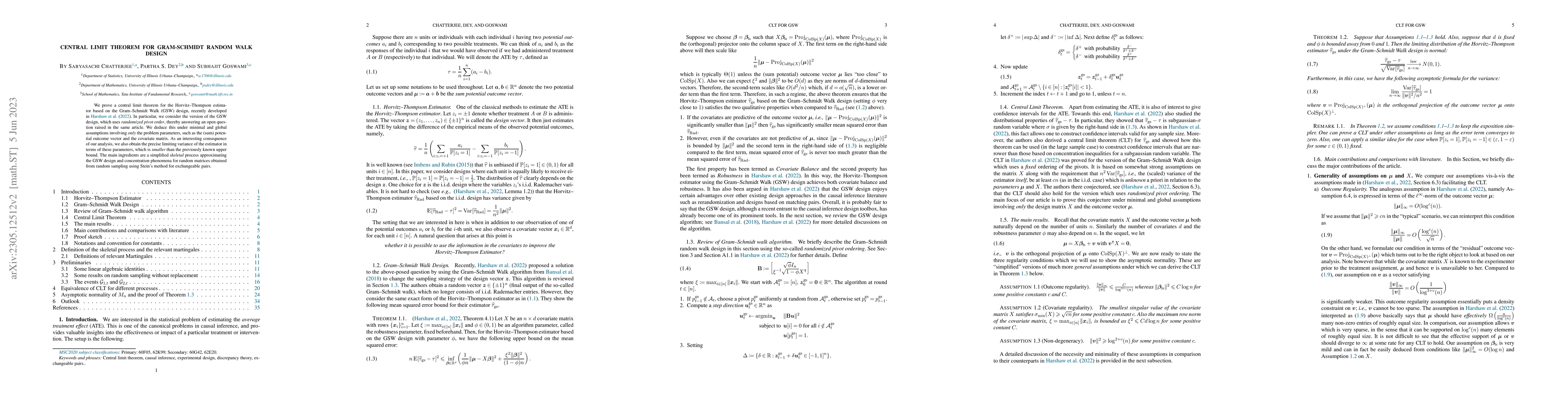 Thumbnail for Central Limit Theorem for Gram-Schmidt Random Walk Design