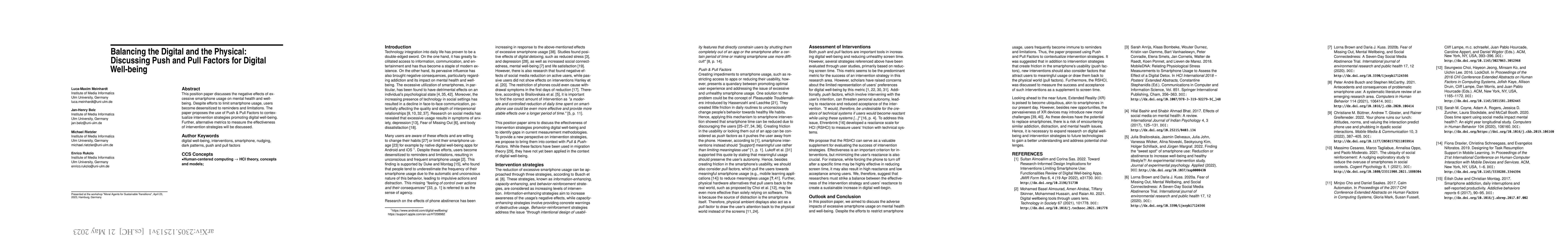Thumbnail for Balancing the Digital and the Physical: Discussing Push and Pull Factors
  for Digital Well-being