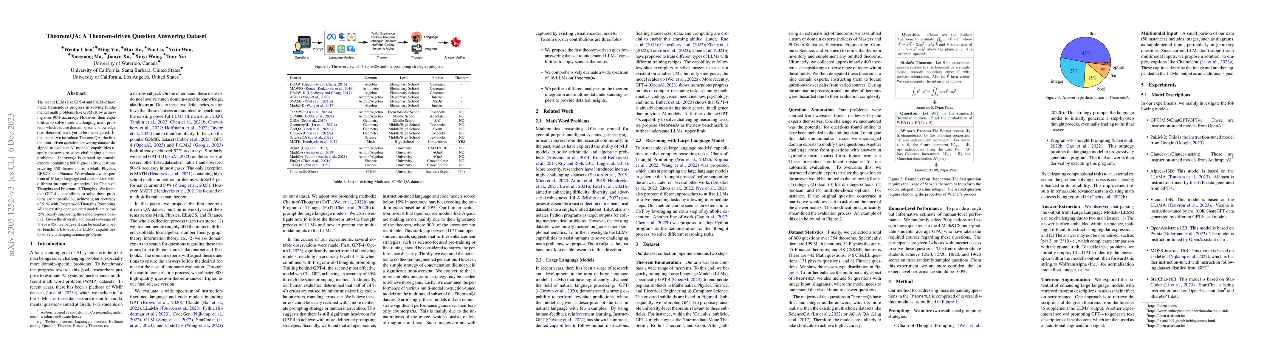 Thumbnail for TheoremQA: A Theorem-driven Question Answering dataset