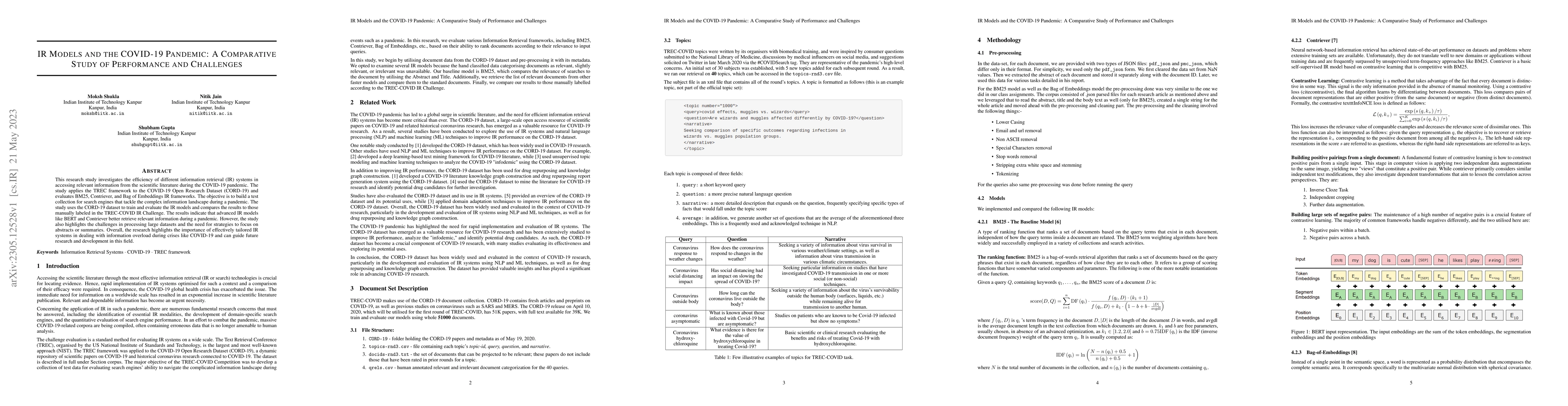 Thumbnail for IR Models and the COVID-19 Pandemic: A Comparative Study of Performance
  and Challenges