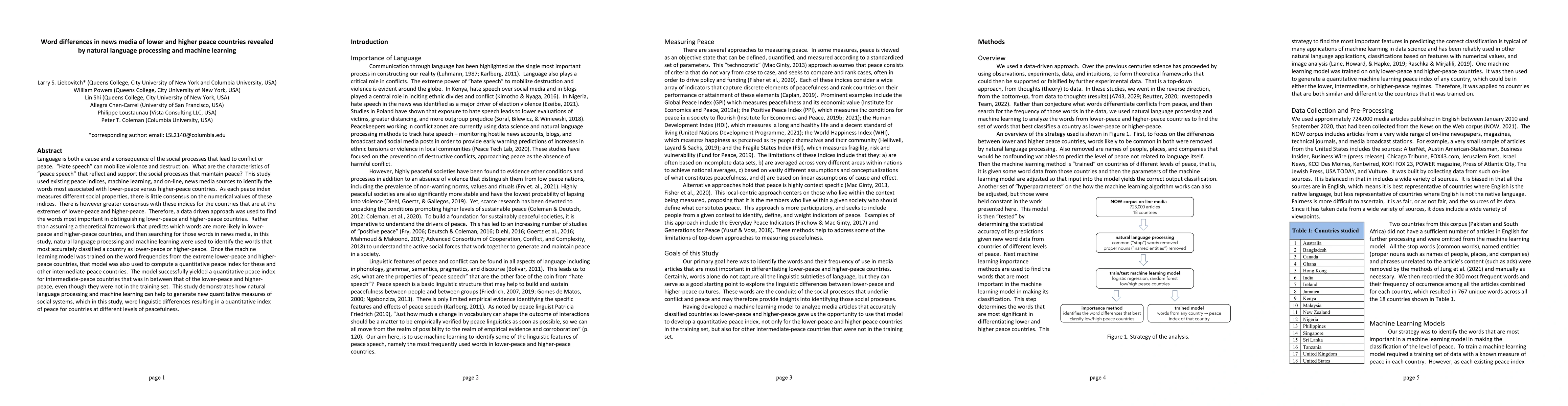 Thumbnail for Word differences in news media of lower and higher peace countries
  revealed by natural language processing and machine learning