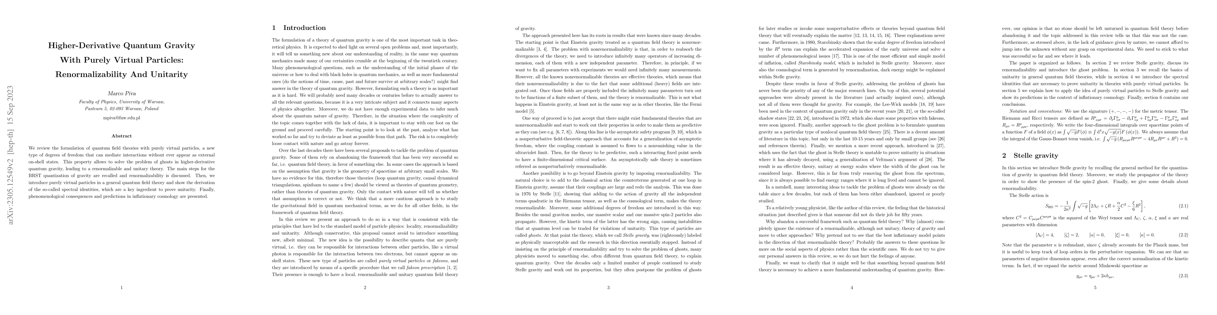 Thumbnail for Higher-Derivative Quantum Gravity with Purely Virtual Particles:
  Renormalizability and Unitarity