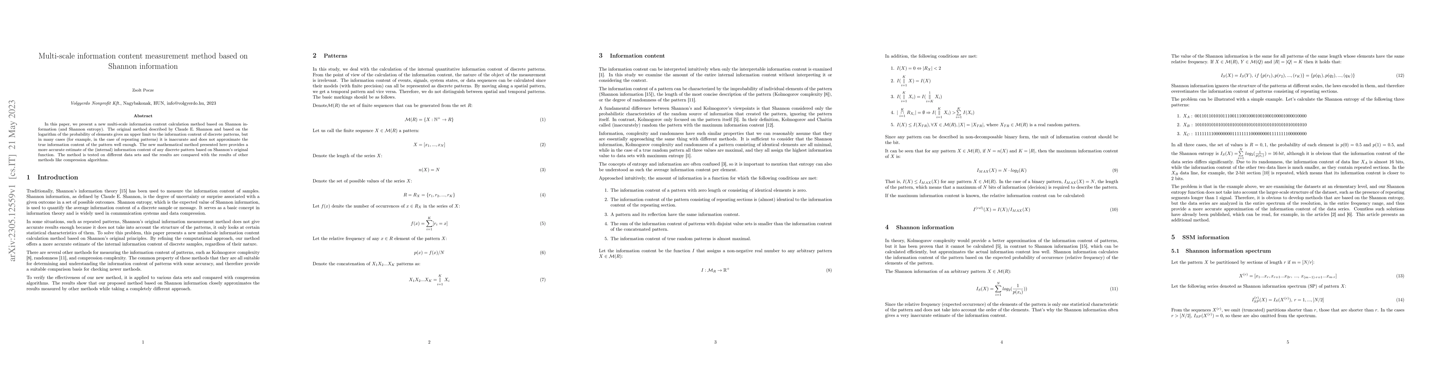 Thumbnail for Multi-scale information content measurement method based on Shannon
  information