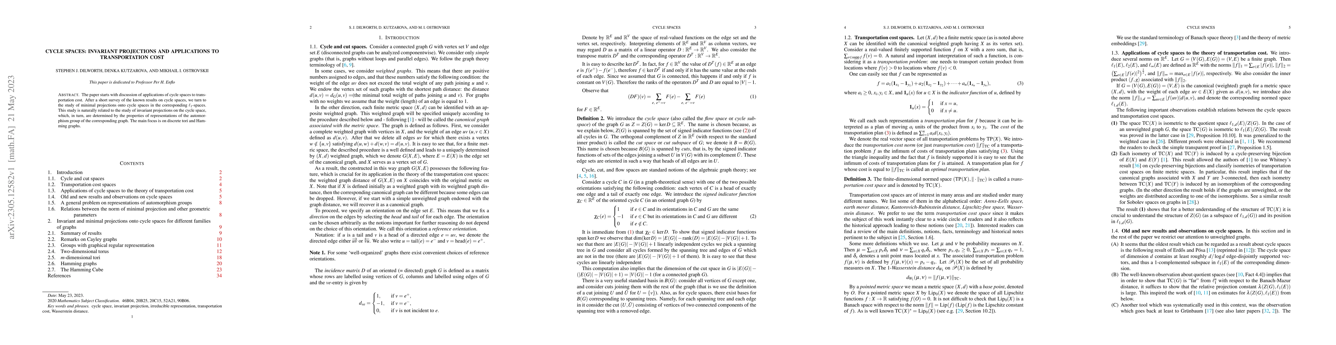 Thumbnail for Cycle spaces: invariant projections and applications to transportation
  cost