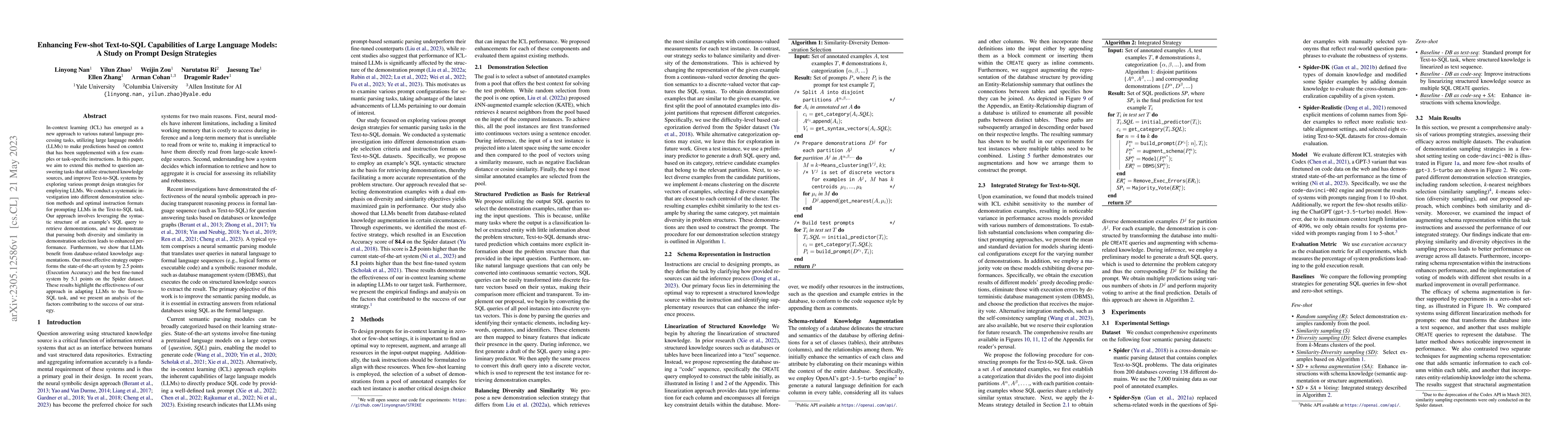 Thumbnail for Enhancing Few-shot Text-to-SQL Capabilities of Large Language Models: A
  Study on Prompt Design Strategies