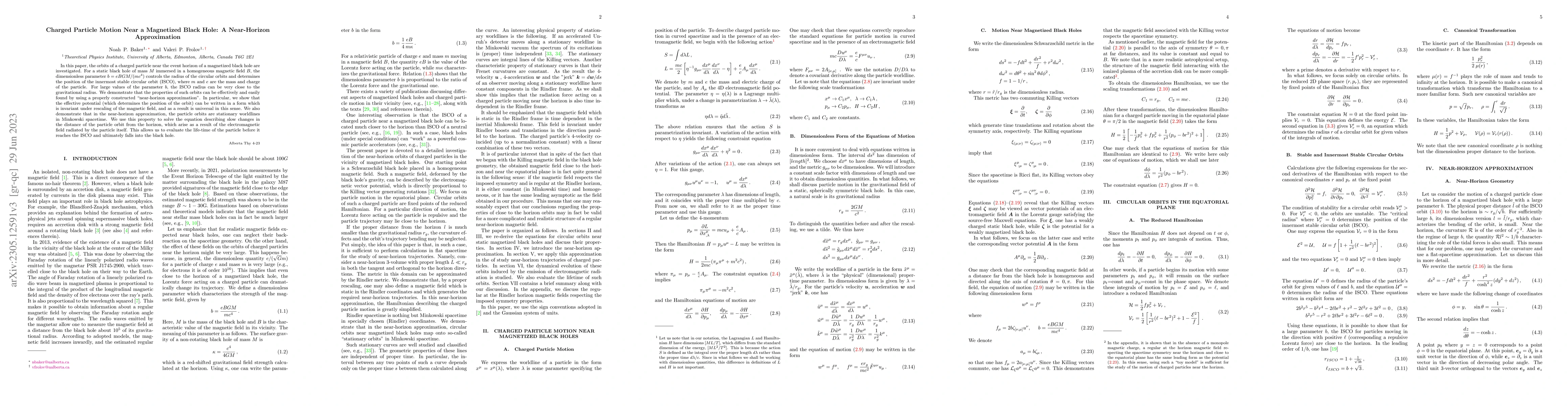 Thumbnail for Charged Particle Motion Near a Magnetized Black Hole: A Near-Horizon
  Approximation