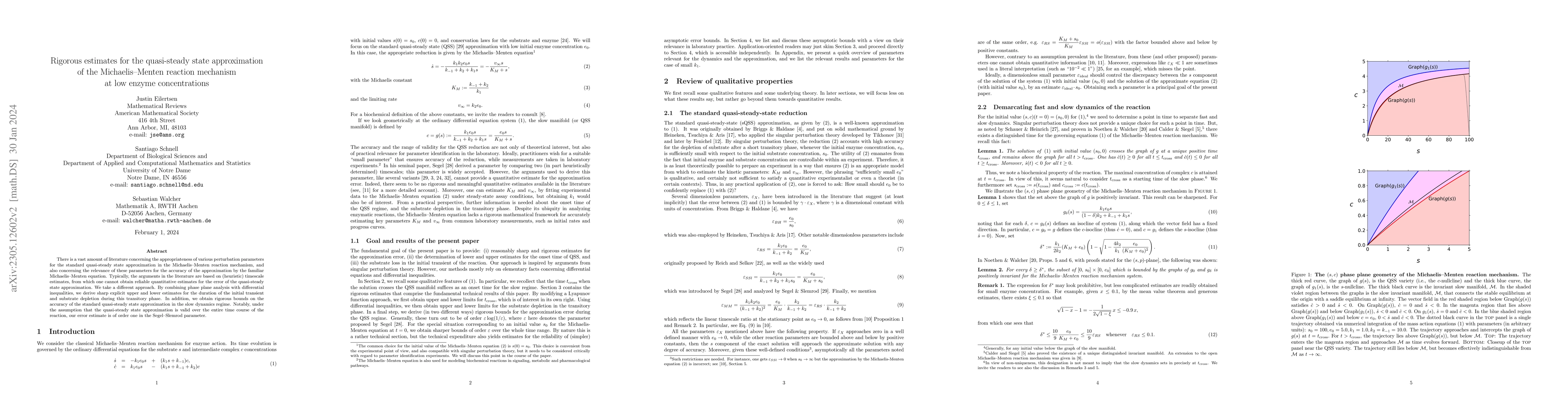 Thumbnail for Rigorous estimates for the quasi-steady state approximation of the
  Michaelis-Menten reaction mechanism at low enzyme concentrations