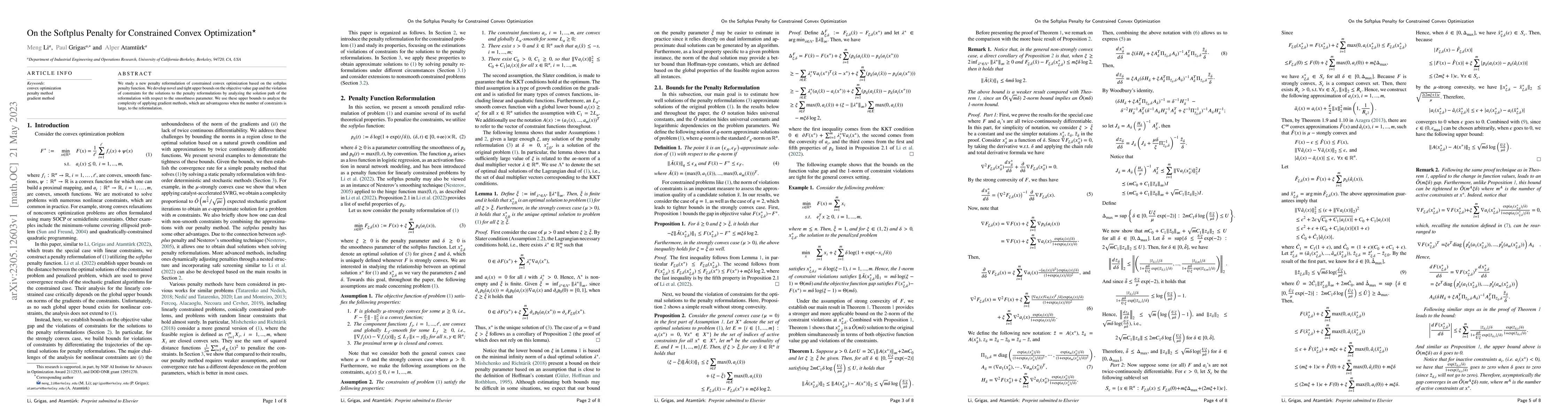 Thumbnail for On the Softplus Penalty for Constrained Convex Optimization