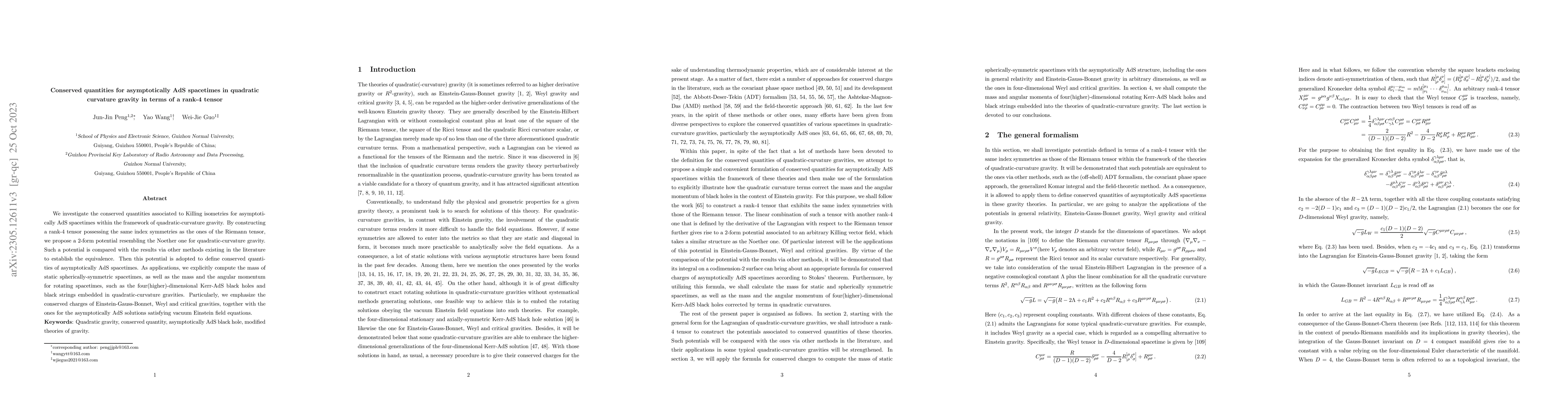 Thumbnail for Conserved quantities for asymptotically AdS spacetimes in quadratic
  curvature gravity in terms of a rank-4 tensor