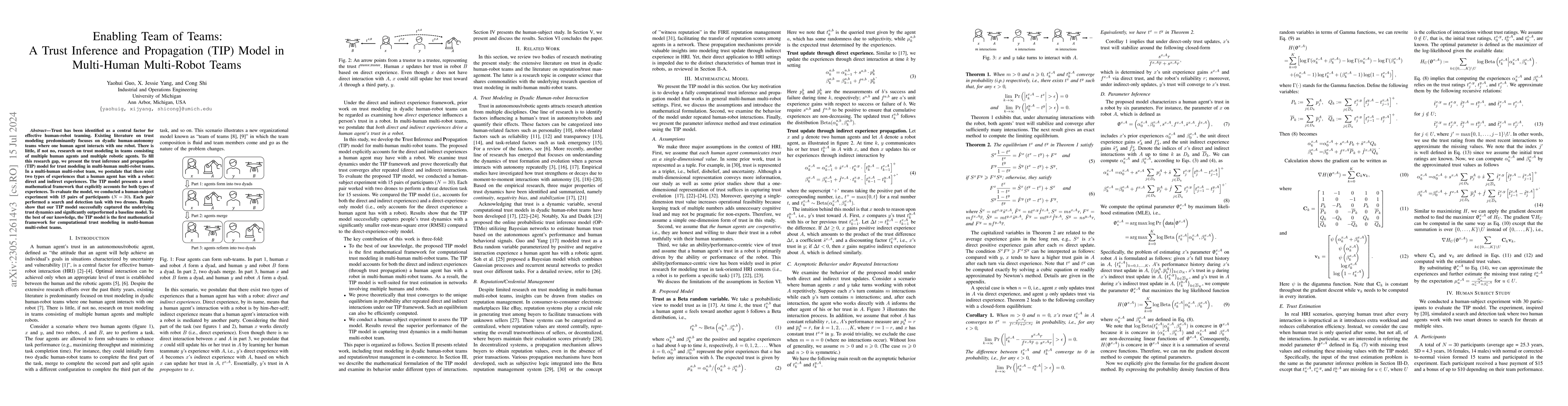 Thumbnail for Enabling Team of Teams: A Trust Inference and Propagation (TIP) Model in
  Multi-Human Multi-Robot Teams