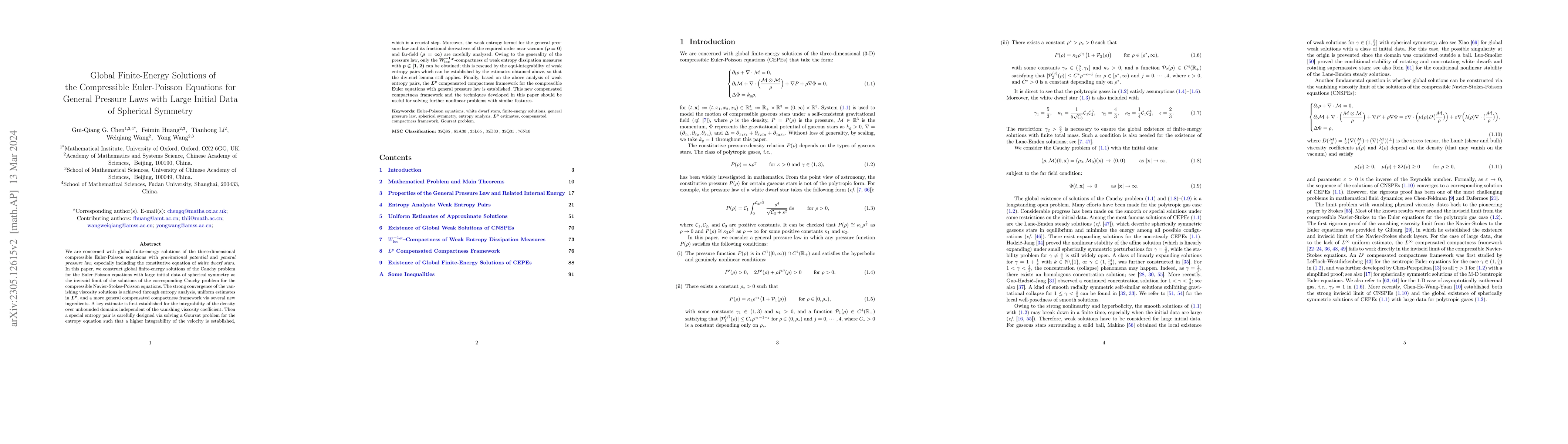 Thumbnail for Global Finite-Energy Solutions of the Compressible Euler-Poisson
  Equations for General Pressure Laws with Spherical Symmetry